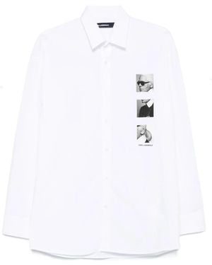 Karl Lagerfeld Portrait-Print Long-Sleeves Shirt - White