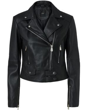 Pinko Short Zipped Nappa Leather Biker Jacket - Black
