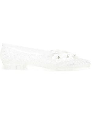 HEAVENLY JELLY Flower-Embellished Flat Court Shoes - White