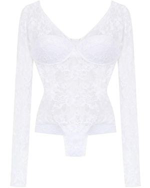 Amir Slama Long Sleeved Lace Bodysuit - White