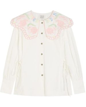 Damson Madder Floral-Embroidered Scalloped Collar Blouse - White