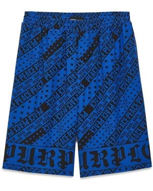 Purple Brand Bandana-Print Lyocell Track Shorts - Blue