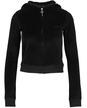604SERVICE Cross-Charm Velvet-Finish Hoodie - Black