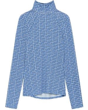 Maliparmi Geometric-Pattern Turtleneck T-Shirt - Blue