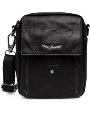 Aeronautica Militare Logo-Plaque Leather Belt Bag - Black