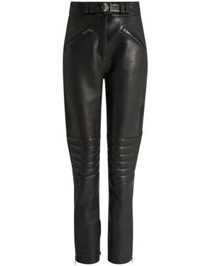Balmain Pantalones Biker De Piel De Borrego - Negro