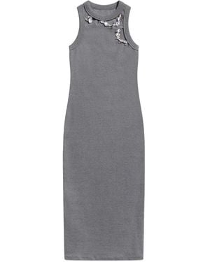 Area Vestido midi en canalé con aplique de cristales - Gris