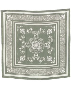 N.Peal Cashmere Floral Silk Scarf - Gray
