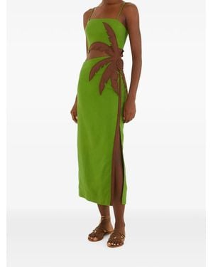 FARM Rio Palm-Tree Cut-Out Midi Dress - Green