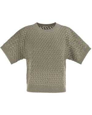 Peserico Crew Neck Sequin-Embellishment Top - Grey