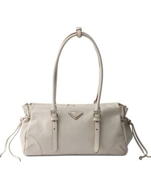 Prada Bonnie Medium Antiqued Leather Tote Bag - Natural