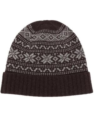 Eleventy Fair-Isle Knitted Cashmere Beanie Hat - Brown