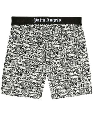Palm Angels Waves Graphic-Print Deck Shorts - Black