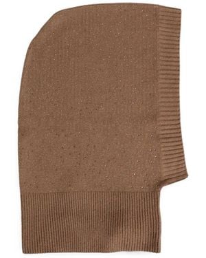 Max Mara Crystal-Embellished Ribbed-Knit Hat - Brown