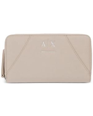 ARMANI EXCHANGE Logo-Plaque Zip-Around Wallet - Natural