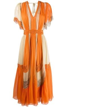 Alberta Ferretti Robe Color Block À Broderies - Orange