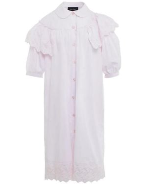 Simone Rocha Vestido Midi Con Bordado Inglés Y Volantes - Blanco