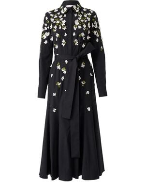 Carolina Herrera Floral-Embroidered Midi Dress - Black