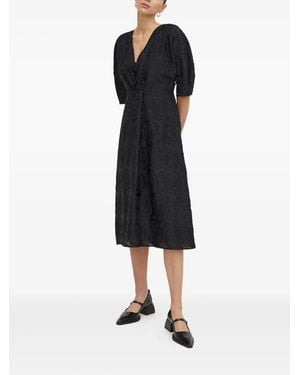 Day Birger et Mikkelsen V-Neck Floral-Pattern Midi Dress - Black