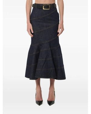 Self-Portrait Belted Mermaid-Style Midi Skirt - Blue