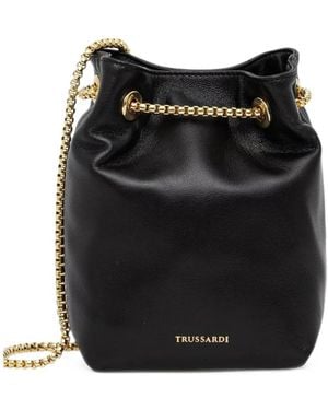 Trussardi Mini Orbita Logo-Print Chain-Strap Bucket Bag - Black