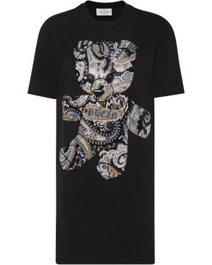 Philipp Plein Teddy Bear-Print Cotton Minidress - Black
