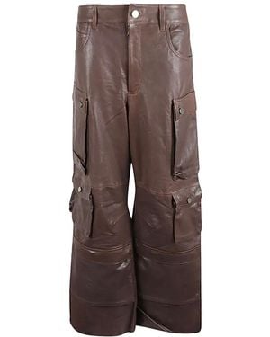 FERMAS Leather Cargo Trousers - Brown