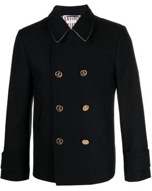Thom Browne Double-Breasted Wool Peacoat - Black