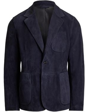 Ralph Lauren Single-Breasted Suede Blazer - Blue