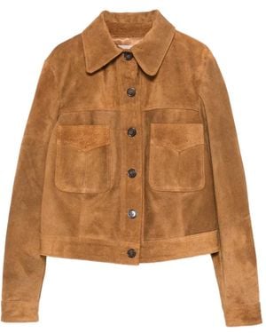 Blanca Vita Pocket Button Leather Jacket - Brown