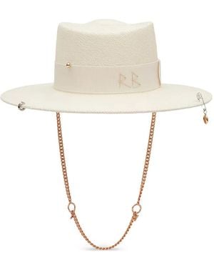Ruslan Baginskiy Gambler Chain-Strap Straw Hat - White
