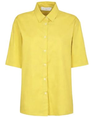 Gaelle Paris Logo-Print Short-Sleeve Oversized Cotton Shirt - Yellow