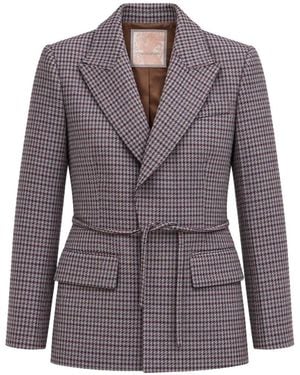 ANNAMARIAPALETTI Houndstooth-Pattern Belted Jacket - Purple