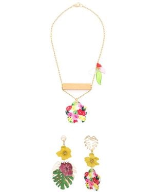 Amir Slama Floral-Appliqué Necklace Earrings Set - White