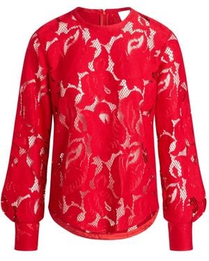 Patou Top Met Ballonmouwen En Kant - Rood