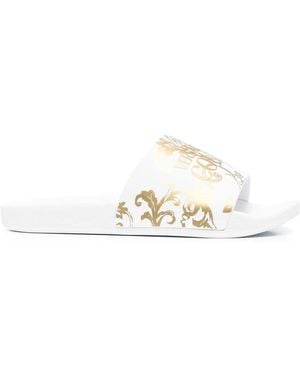 Versace Jeans Couture Sandali Slides Barocco Con Stampa - Bianco
