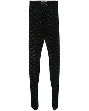 Self-Portrait Floral-Lace Tights - Black