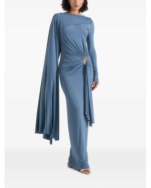 Manière De Voir Edena Asym Ruched Draped Maxi Dress - Blue