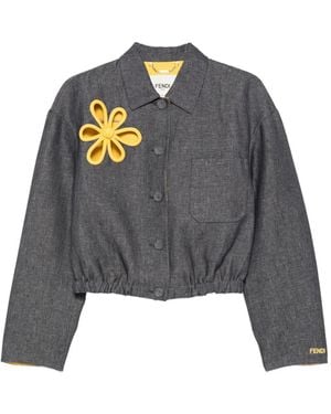 Fendi Flower-Appliqué Cropped Jacket - Grey