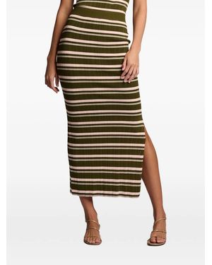 Hevron Peony Striped Skirt - Green