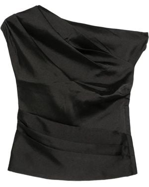 Self-Portrait Asymmetric-Neck Draped Top - Black