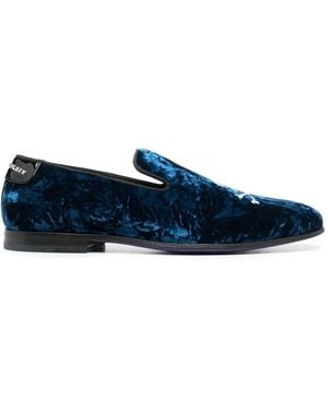 Philipp Plein Skull-Appliqué Slippers - Blue
