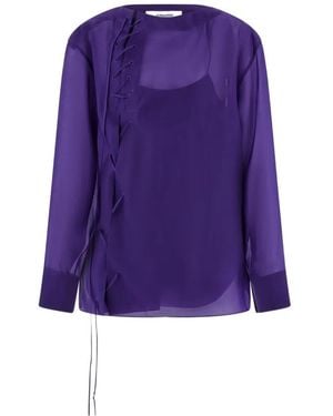 Ferragamo Top Con Cordones Y Panel Translúcido - Morado