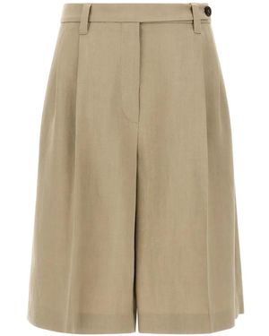Brunello Cucinelli Viscose And Linen Fluid Twill Sartorial Bermuda Shorts With Monili - Natural