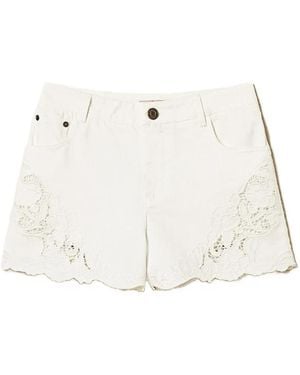 Twinset Bull Denim Shorts With Embroidery - White