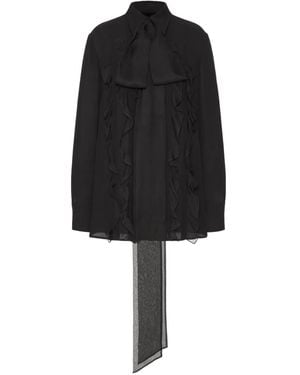 Valentino Garavani Silk Pussy-Bow Blouse with Pleats - Black