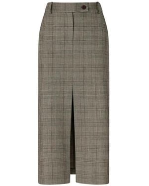 Pinko Front Slit Plaid Midi Skirt With Tailored Fit - Grey