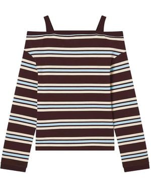 B+ AB Striped Off-Shoulder Top - Red