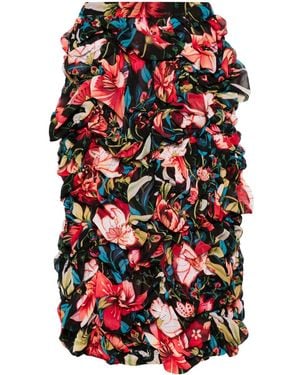 Comme des Garçons Midi Skirt With Ruffles And Floral Print - Red