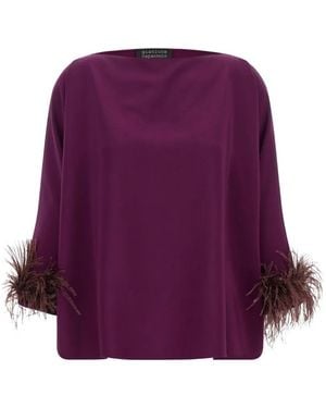 Gianluca Capannolo Feather-Trim Boat-Neck Blouse - Purple